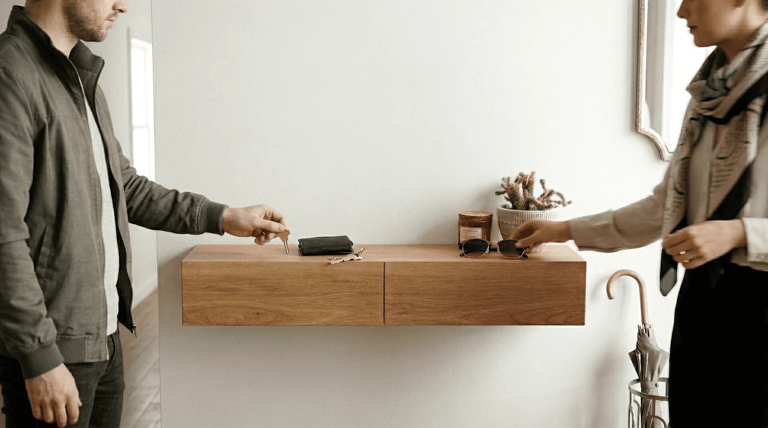 Floating entryway shelves
