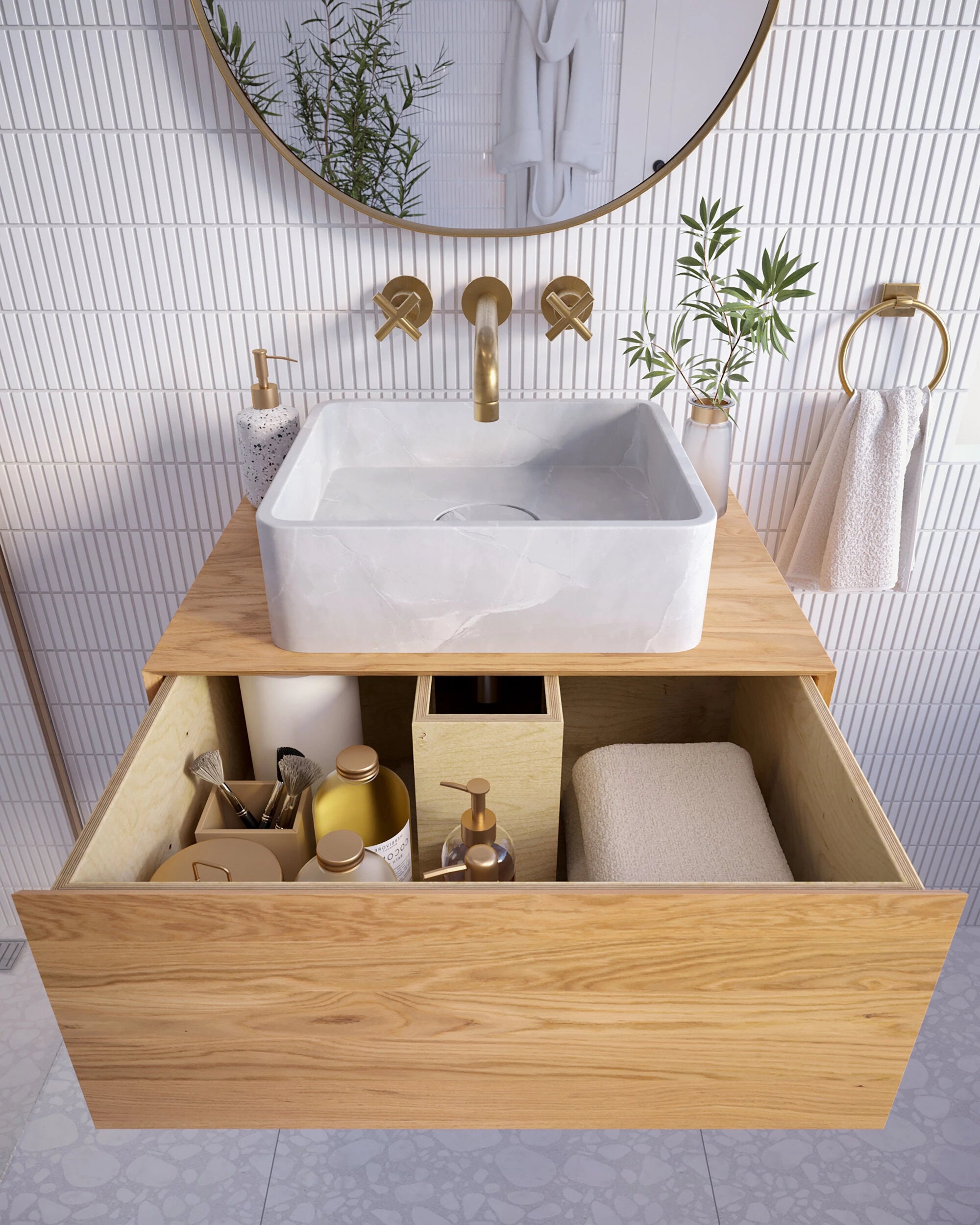 floating bathroom vanity with drawer