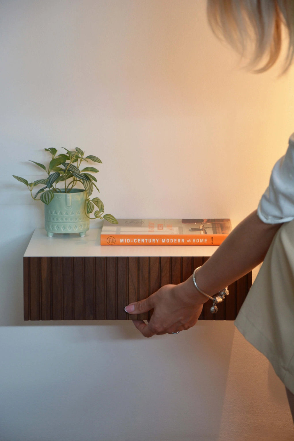 fluted nightstand in bedroom