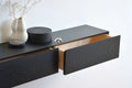 black floating entryway shelf