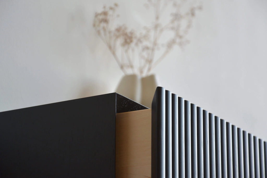 black fluted entryway table