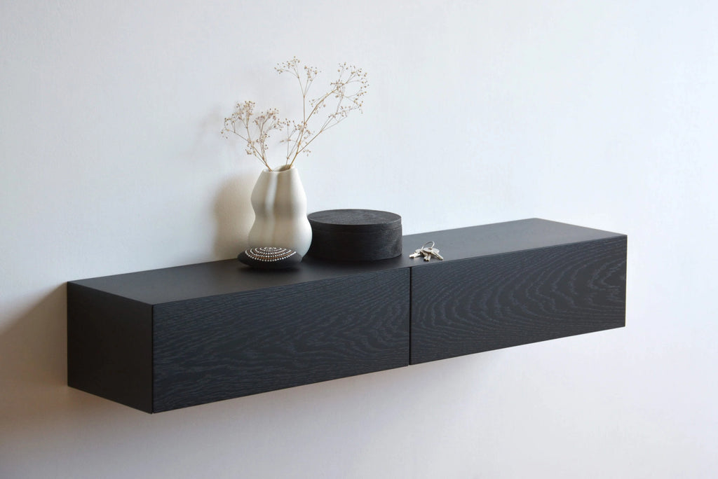 black oak entryway shelf