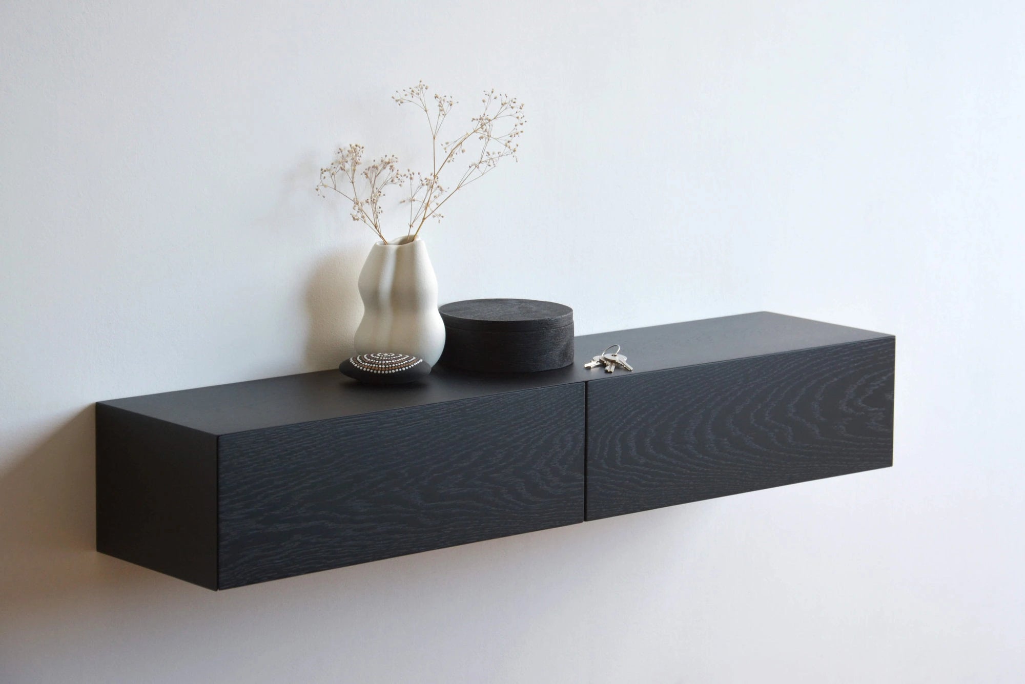 black oak entryway shelf