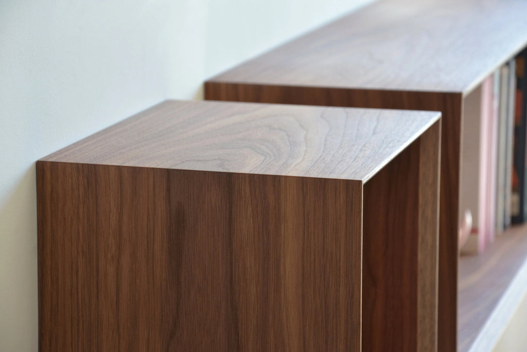 cube bookshelf with continuous wood grain