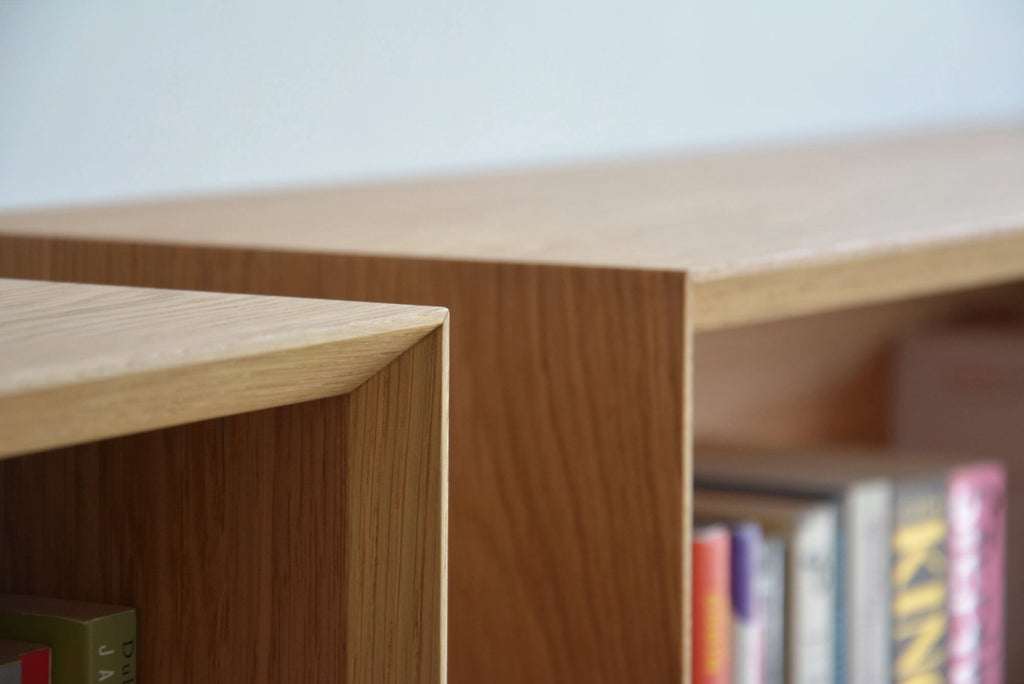 cube bookshelf with mitered edges