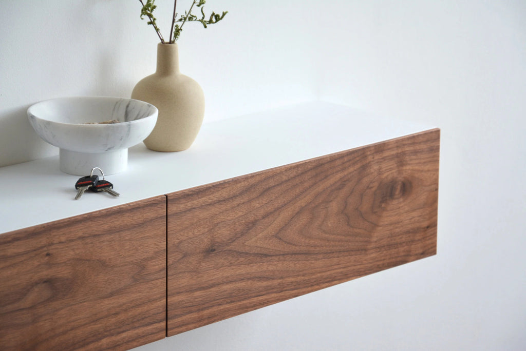 entryway shelf with American walnut drawer