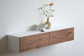 entryway storage with walnut drawer
