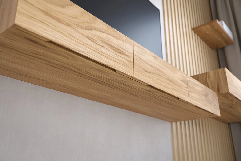 floating TV console made of oak