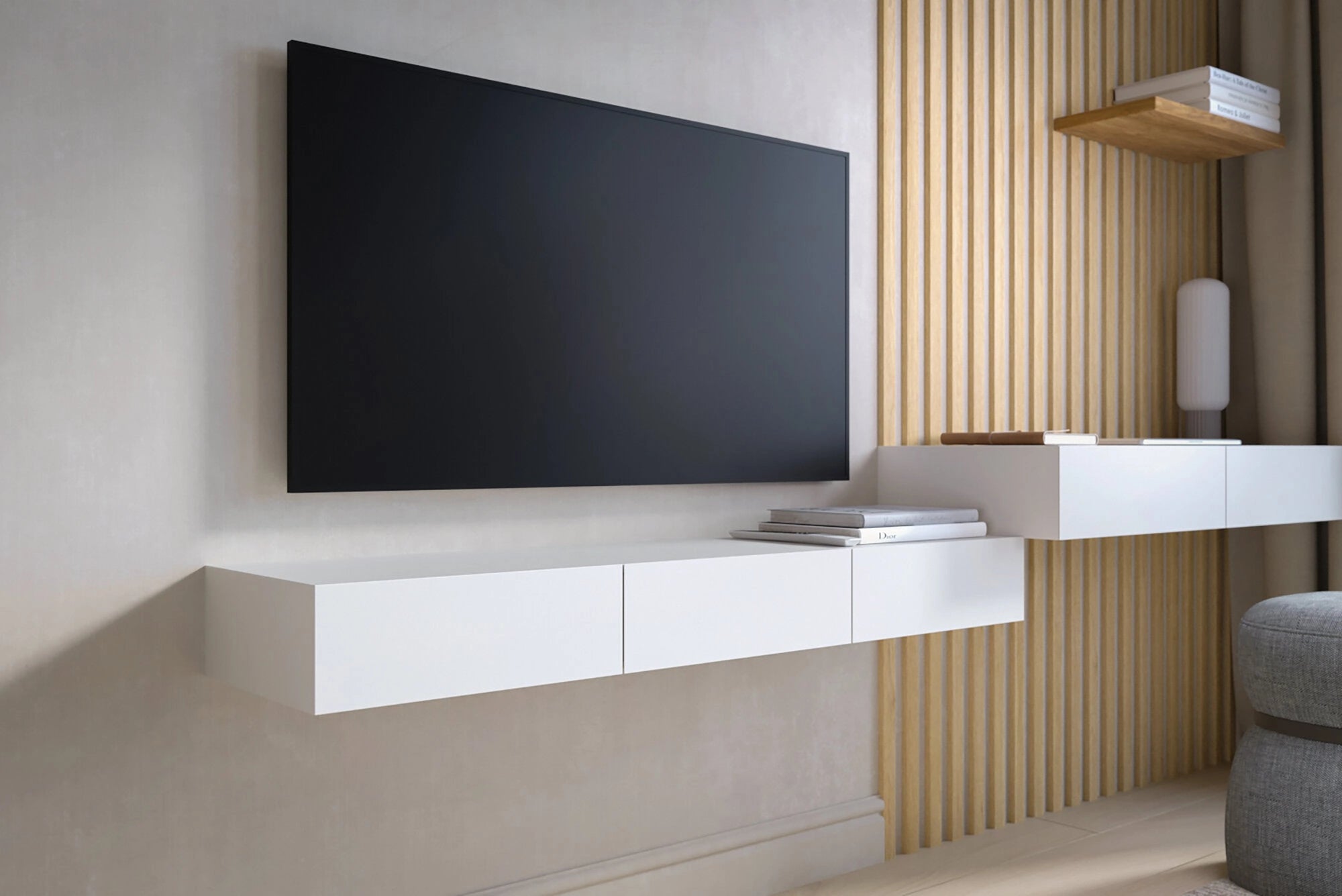 floating TV stand white