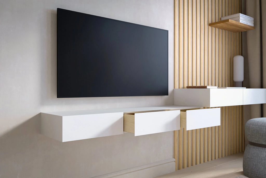 floating TV stand with drawers