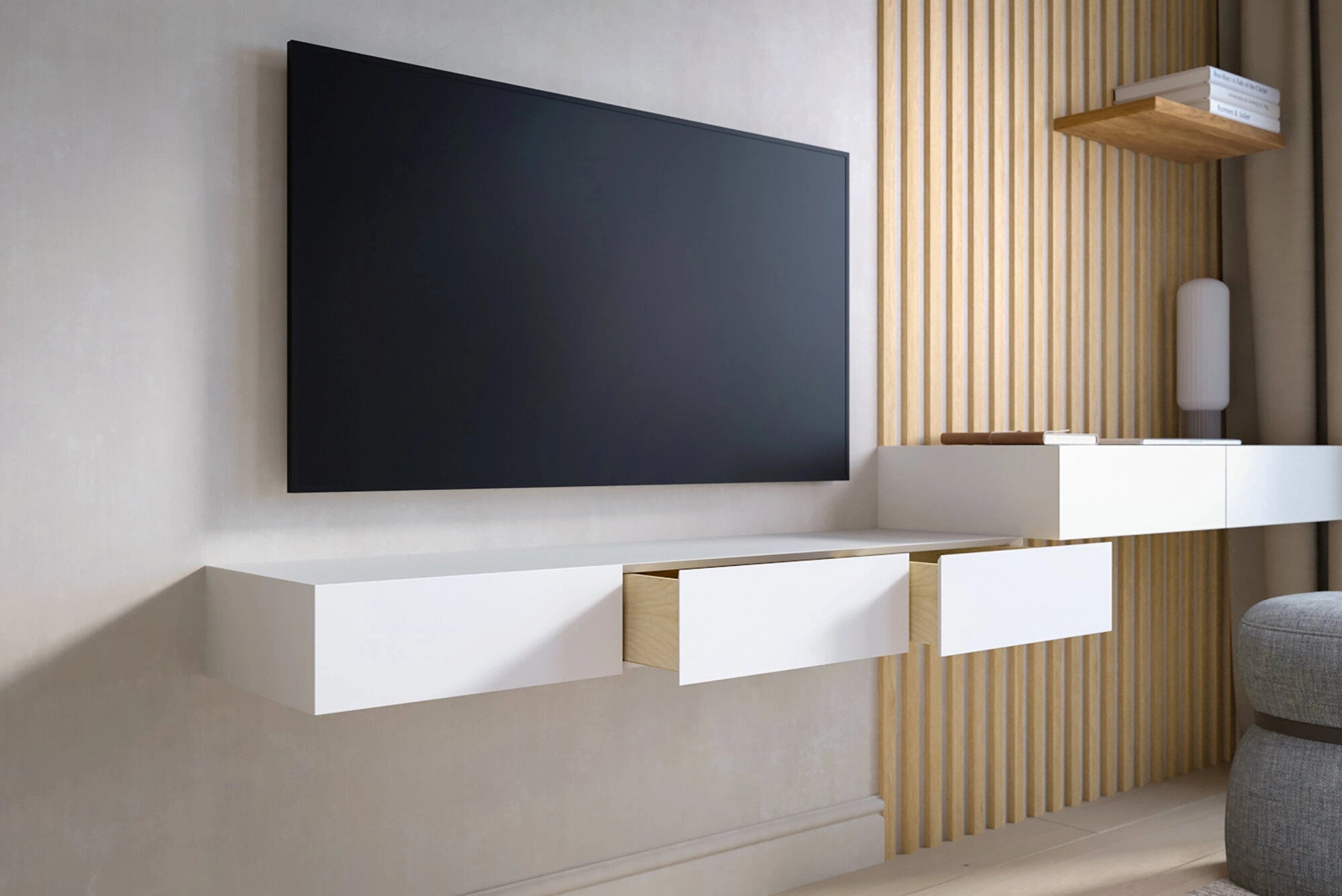 floating TV stand with drawers