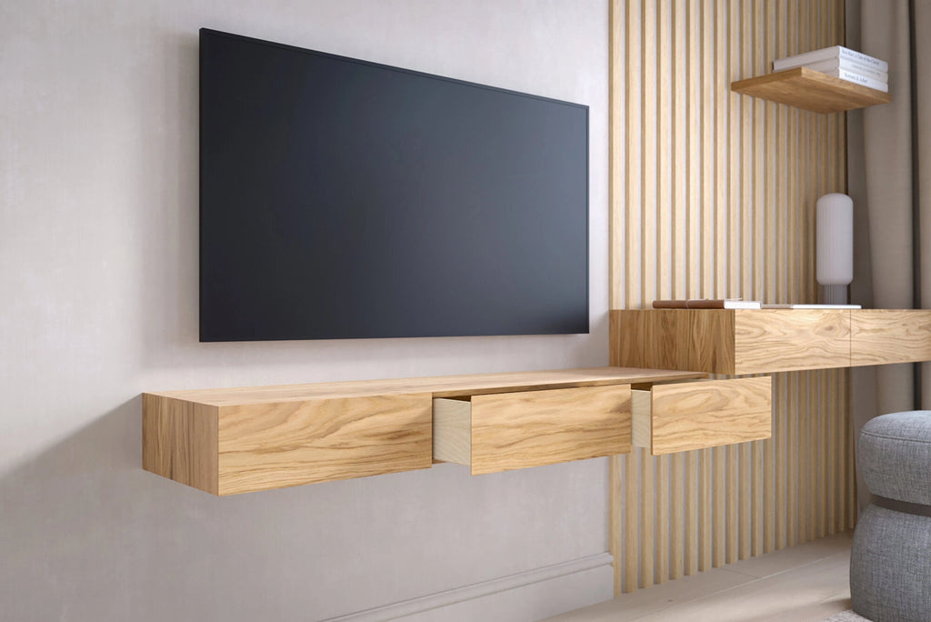 floating TV stand with drawers