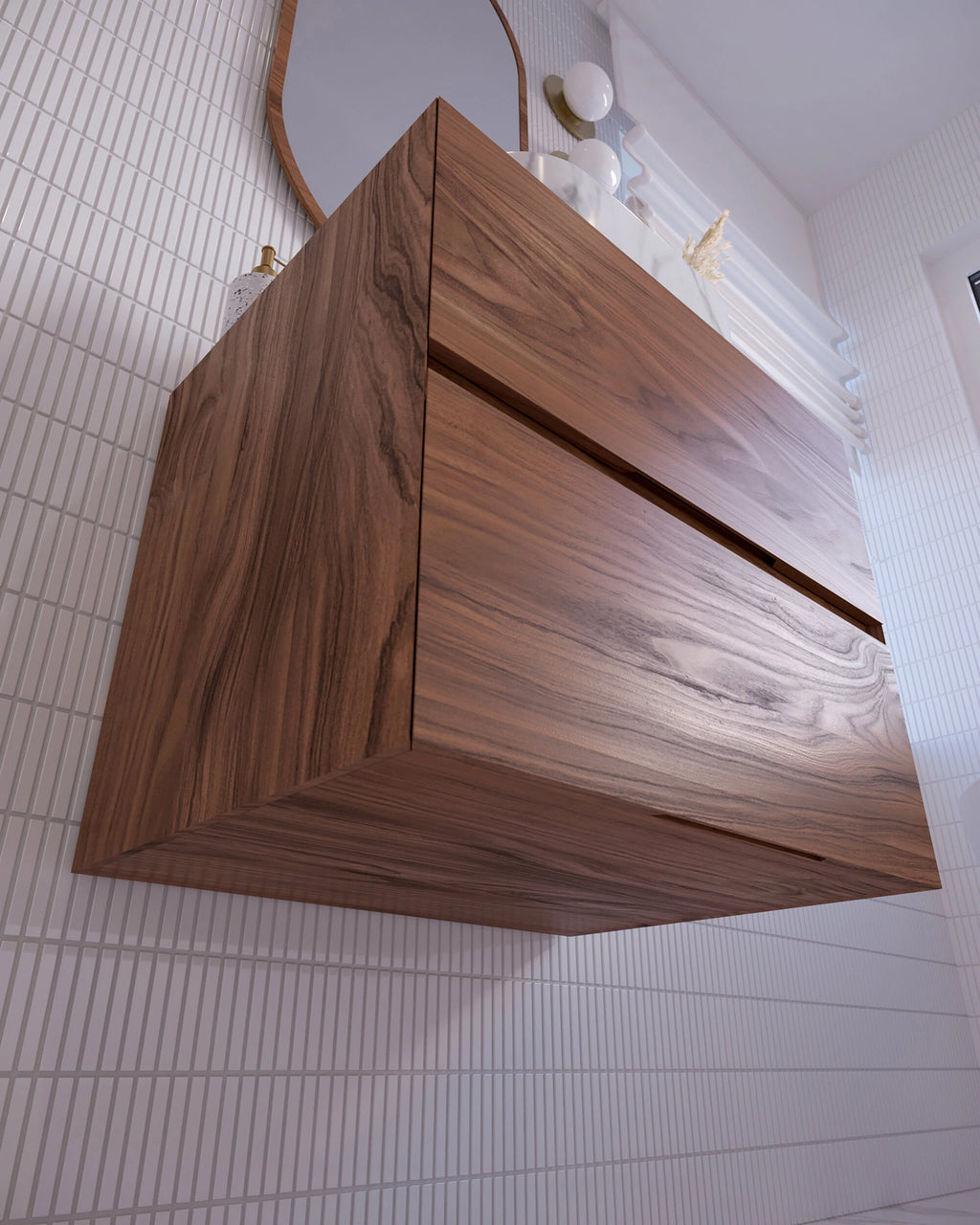 floating bathroom vanity made of American walnut
