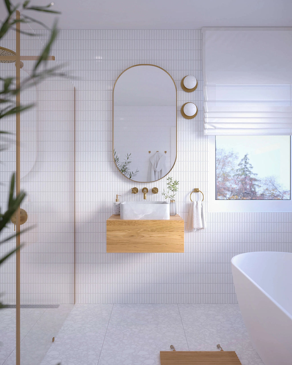 floating bathroom vanity made of oak