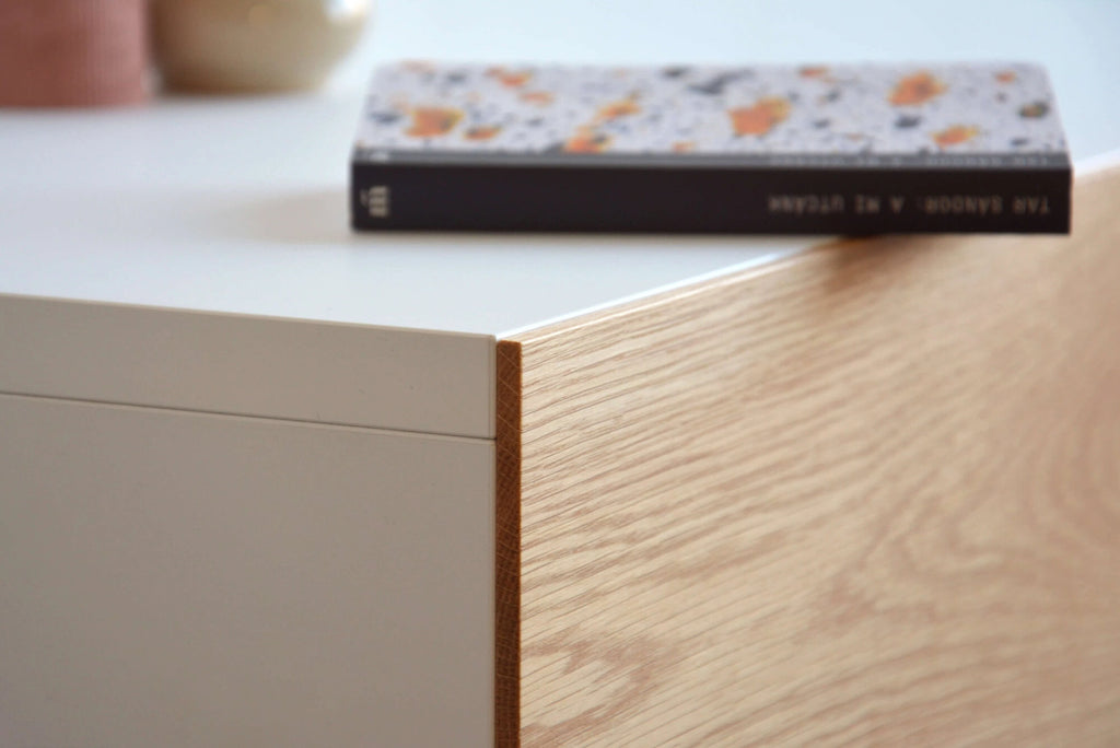 floating bedside table with oak drawer