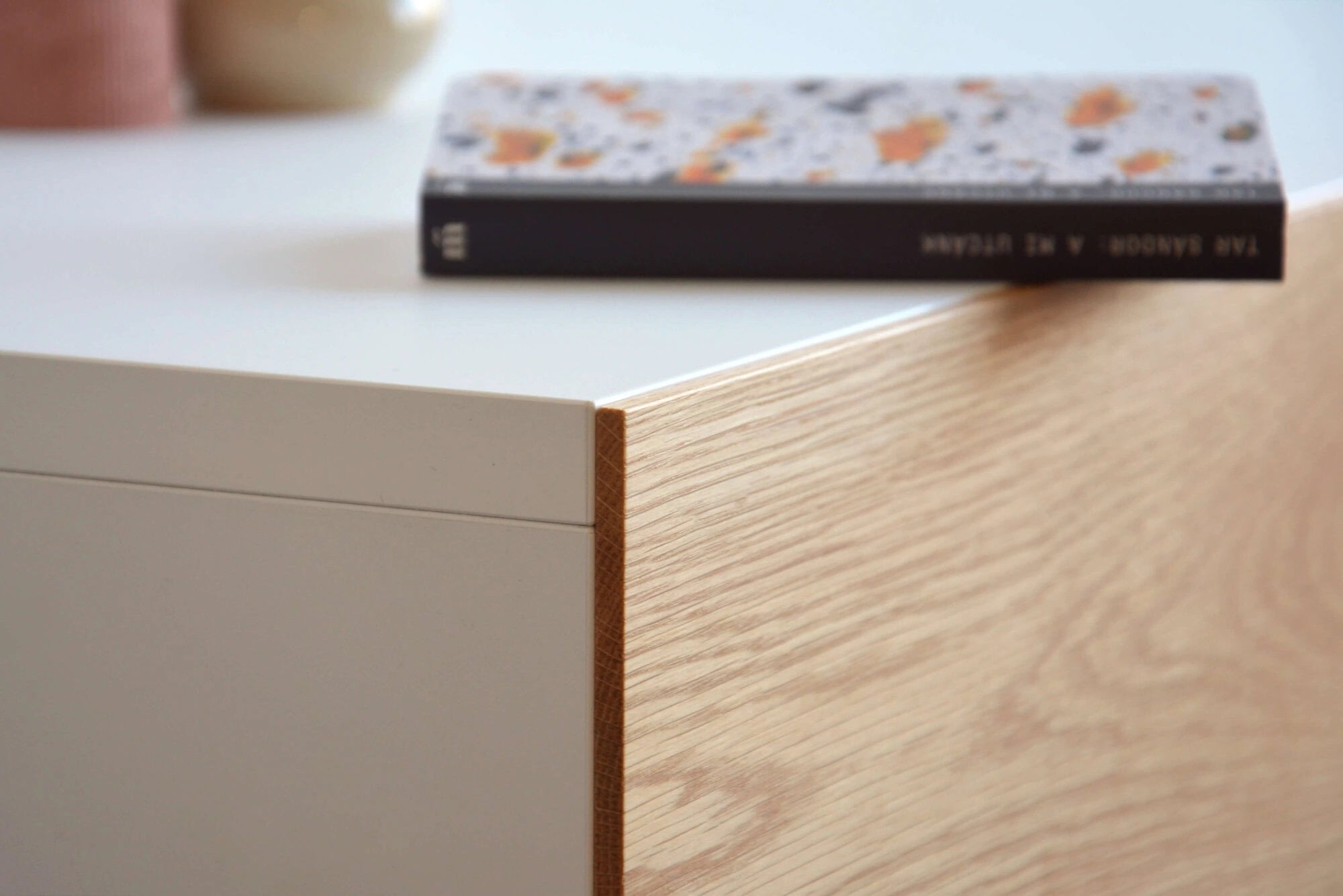 floating bedside table with oak drawer