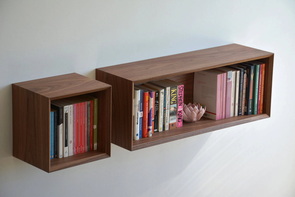 floating bookshelf in walnut