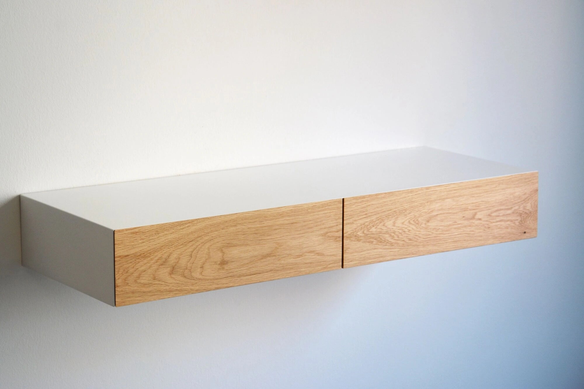 floating dressing table with oak drawers