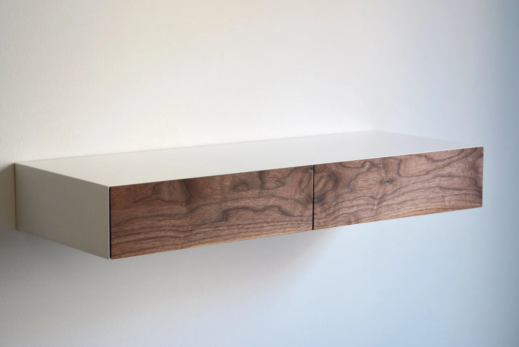 floating dressing table with walnut drawer