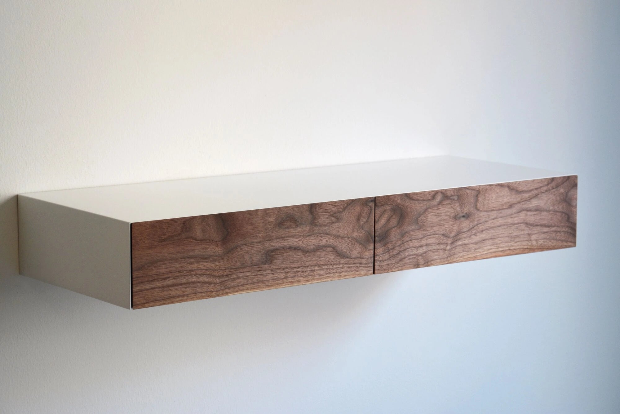 floating dressing table with walnut drawer