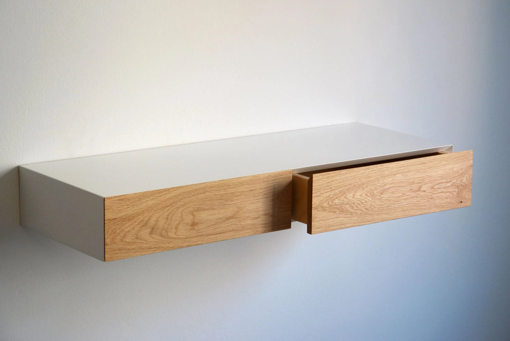 floating dressing table with oak drawer