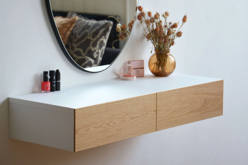 floating dressing table with oak drawers