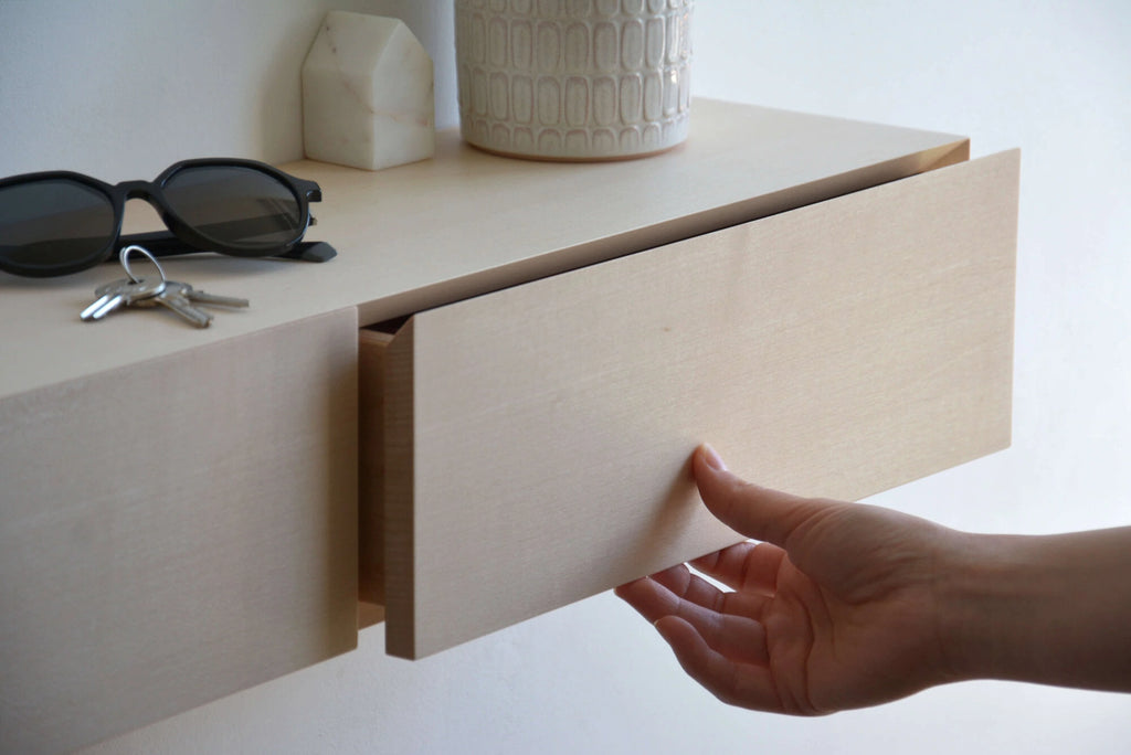 floating entryway shelf made of maple