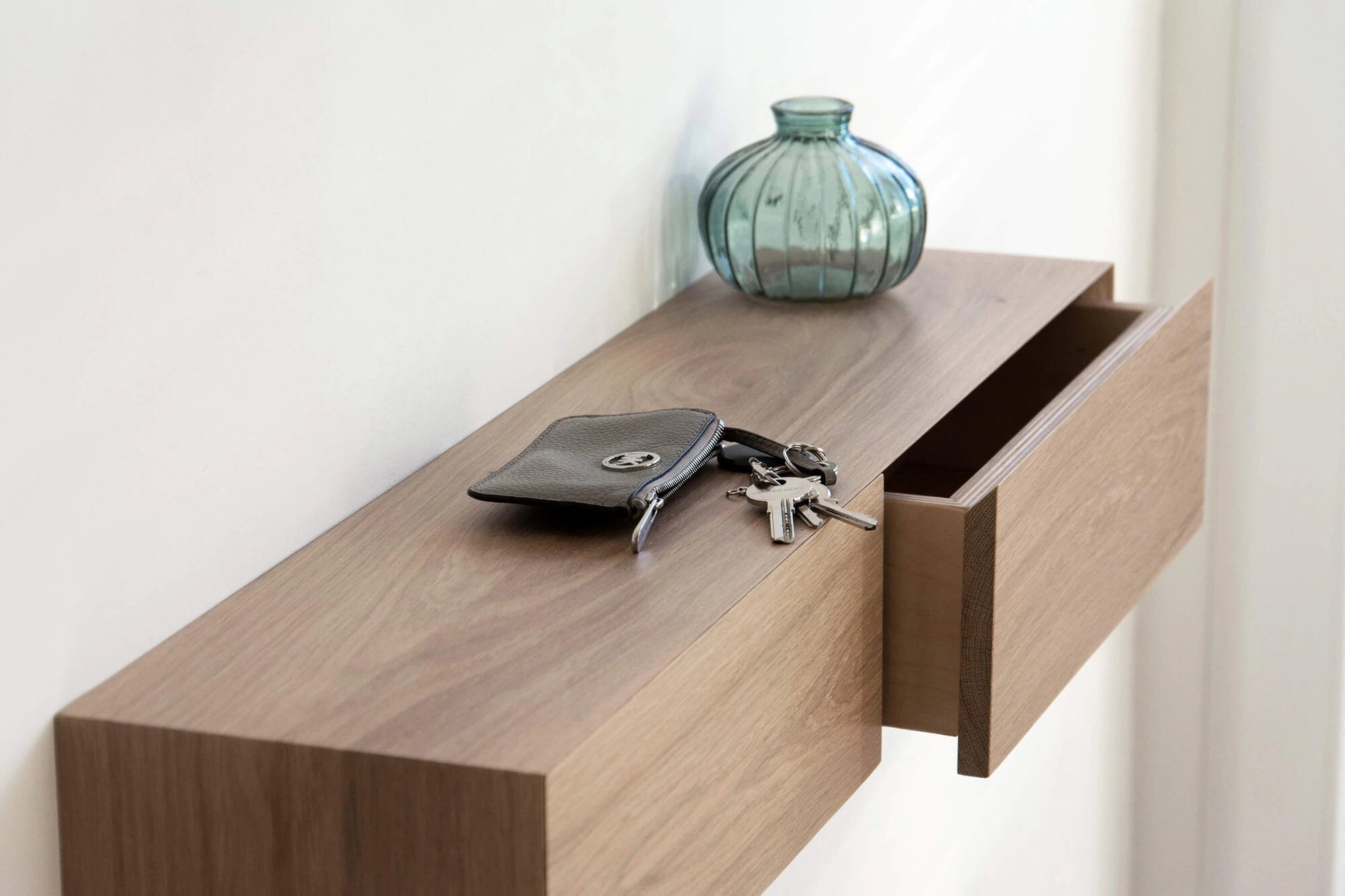 floating entryway shelf with drawer