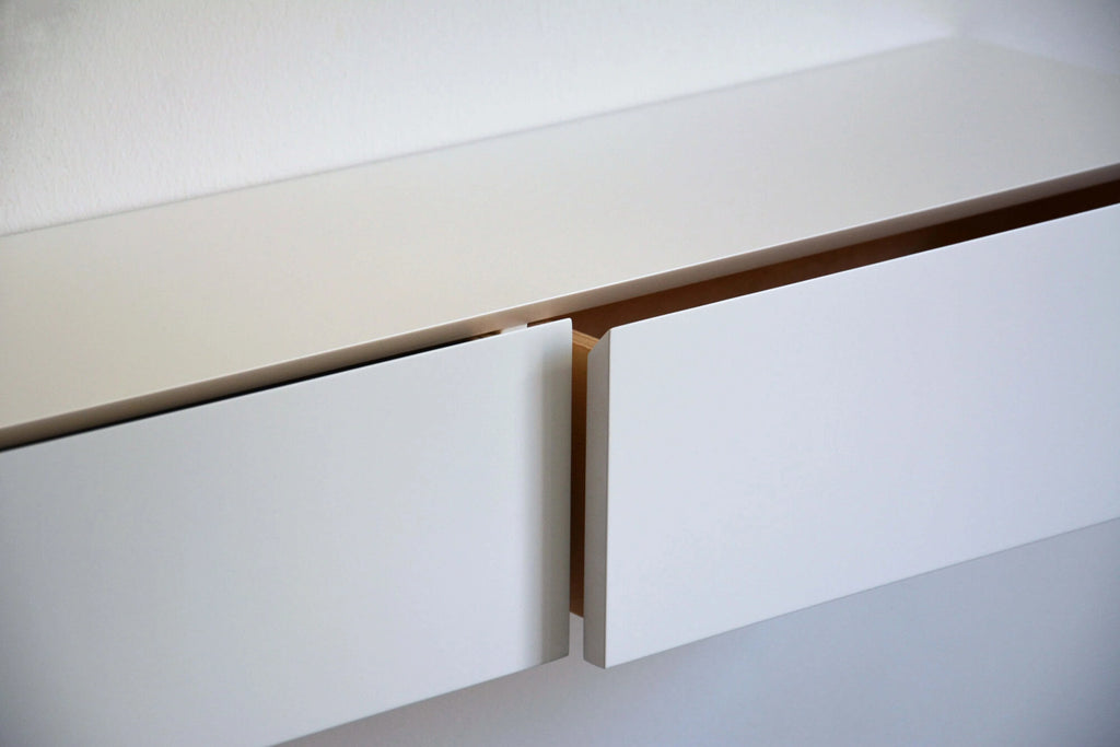 floating entryway shelf with drawers