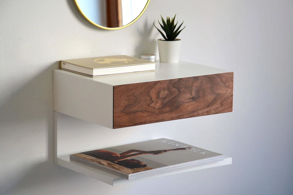 floating nightstand with American walnut drawer