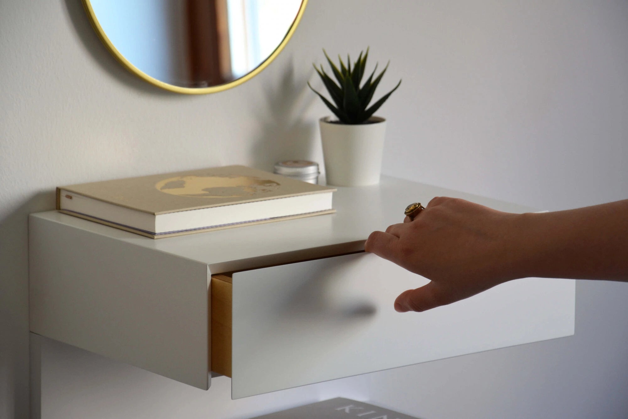 floating nightstand drawer opening