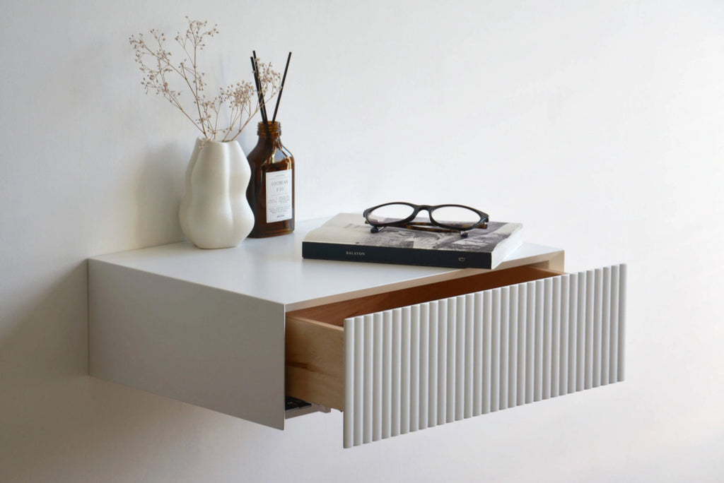 floating nightstand with fluted drawer