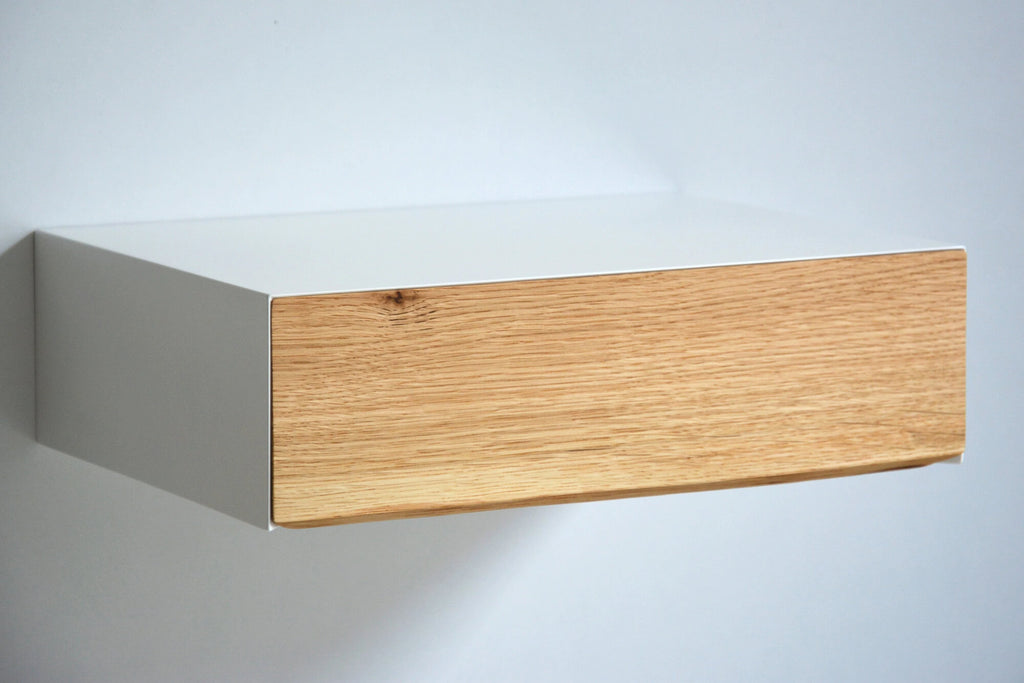 floating nightstand with live edge oak drawer