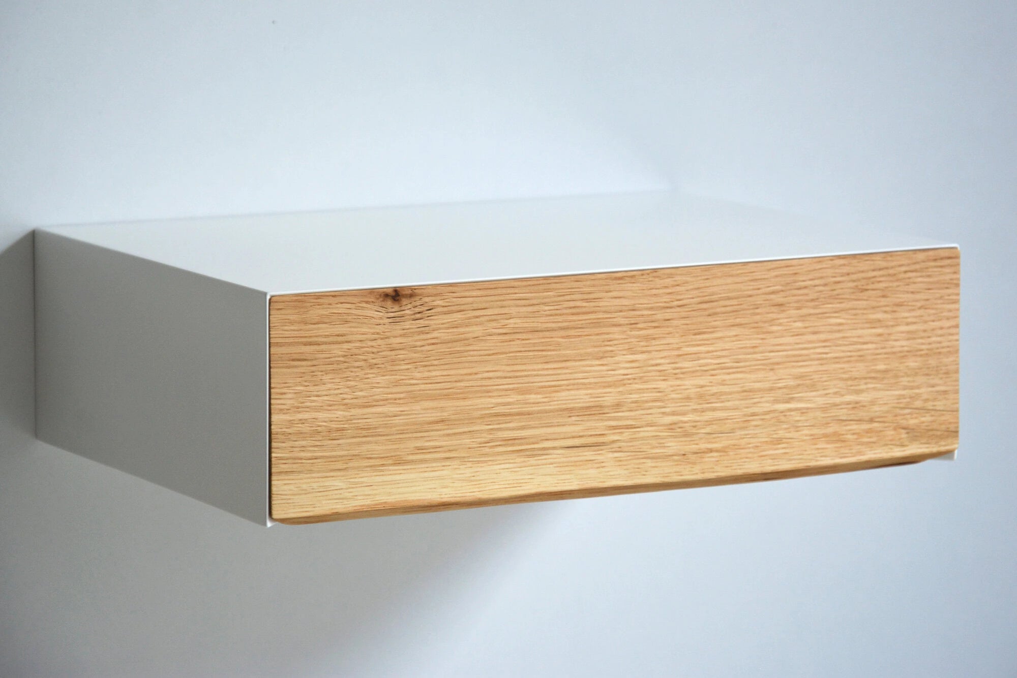 floating nightstand with live edge oak drawer