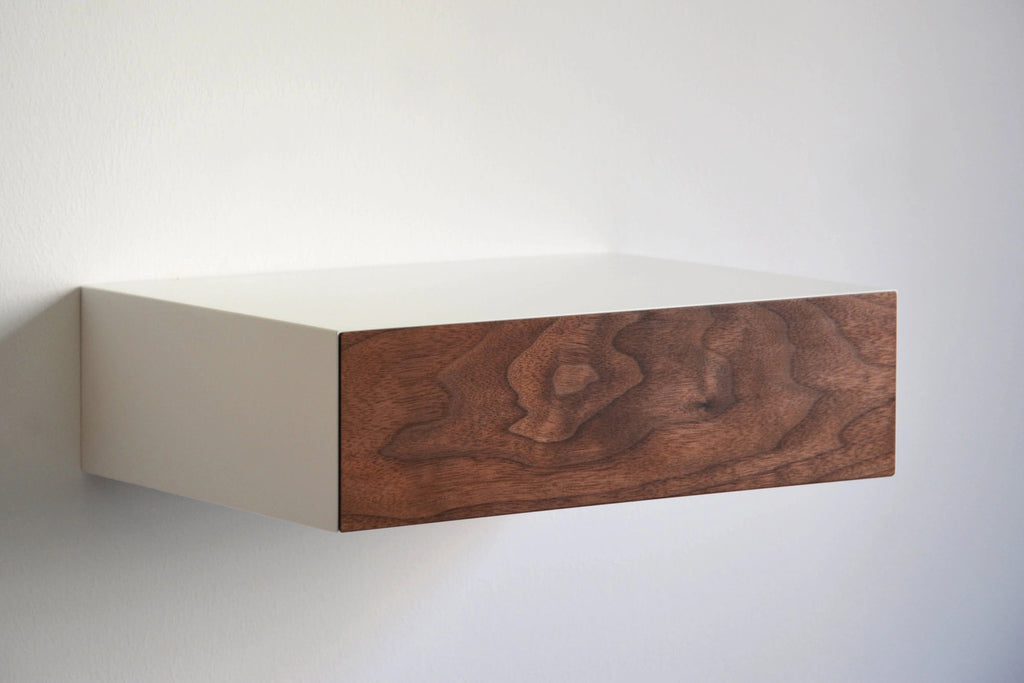 floating nightstand with walnut drawer