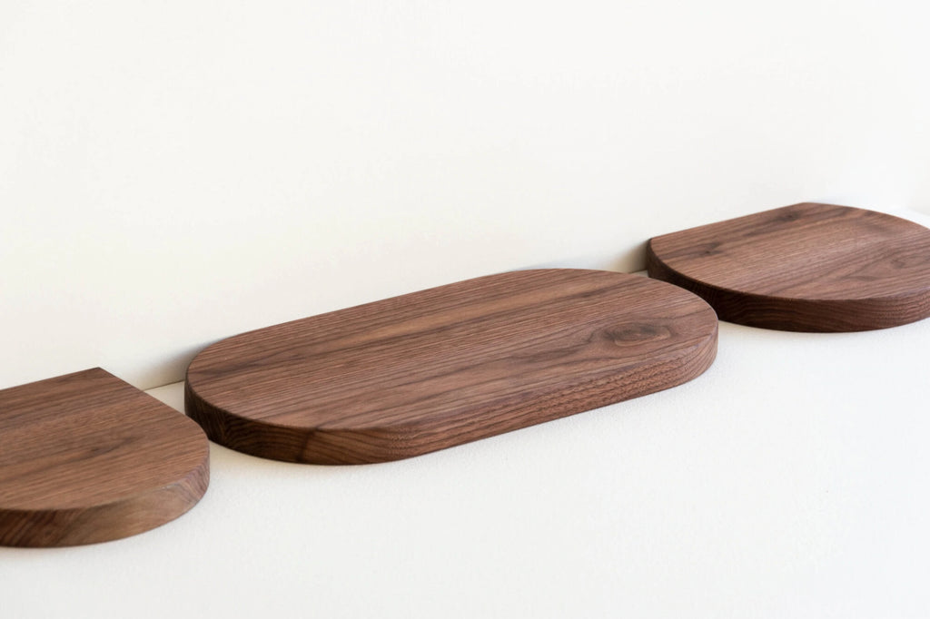 floating shelves made of walnut