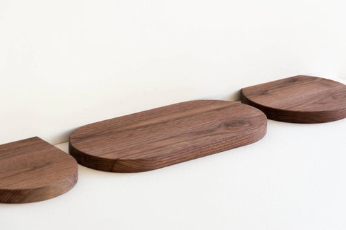 floating shelves made of walnut