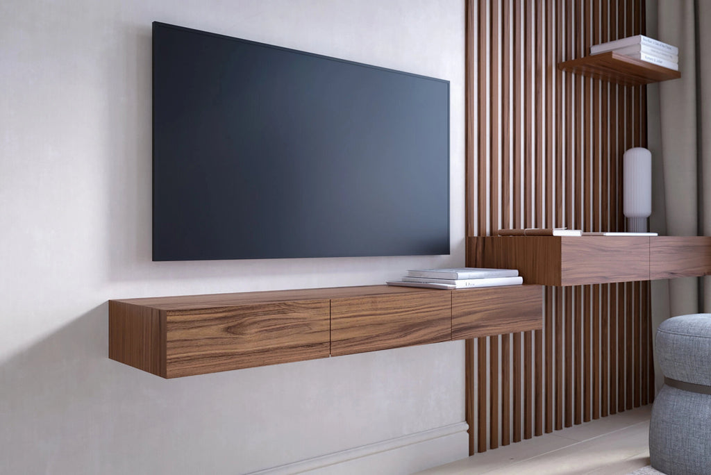 floating TV shelf made of walnut