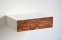 floating bedside table with chestnut burl front