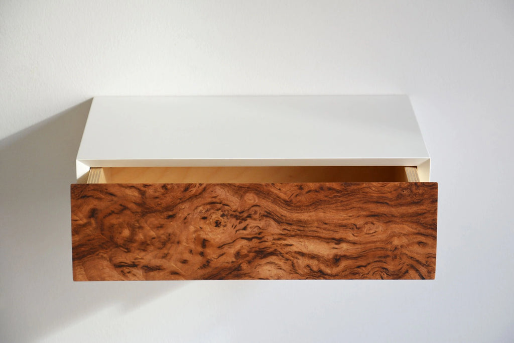 floating drawer made of chestnut burl