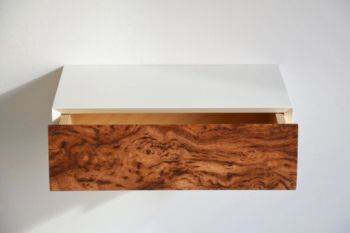 floating drawer made of chestnut burl