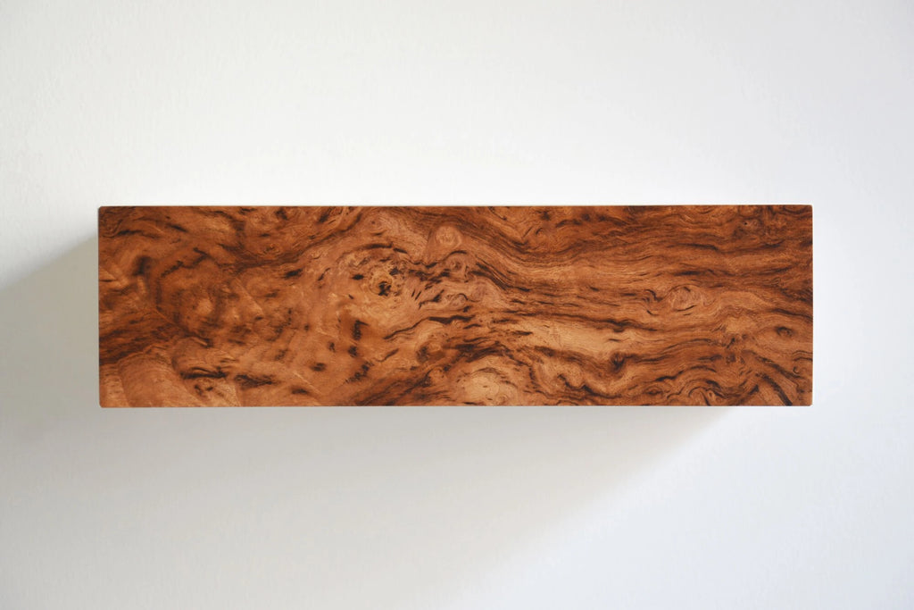 floating shelf with burl drawer