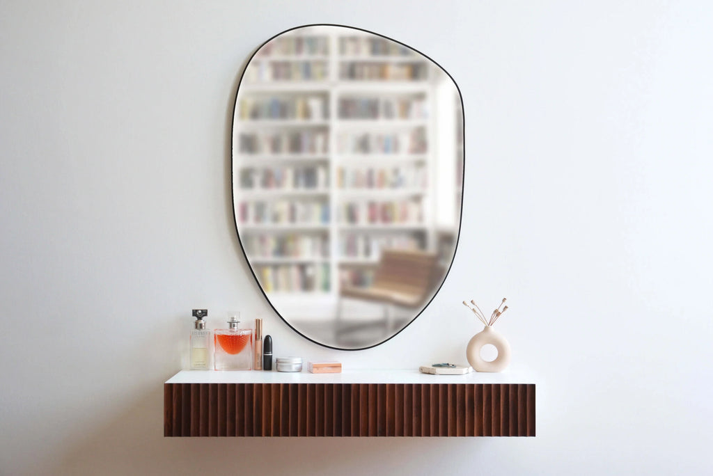 fluted dressing table with walnut drawers