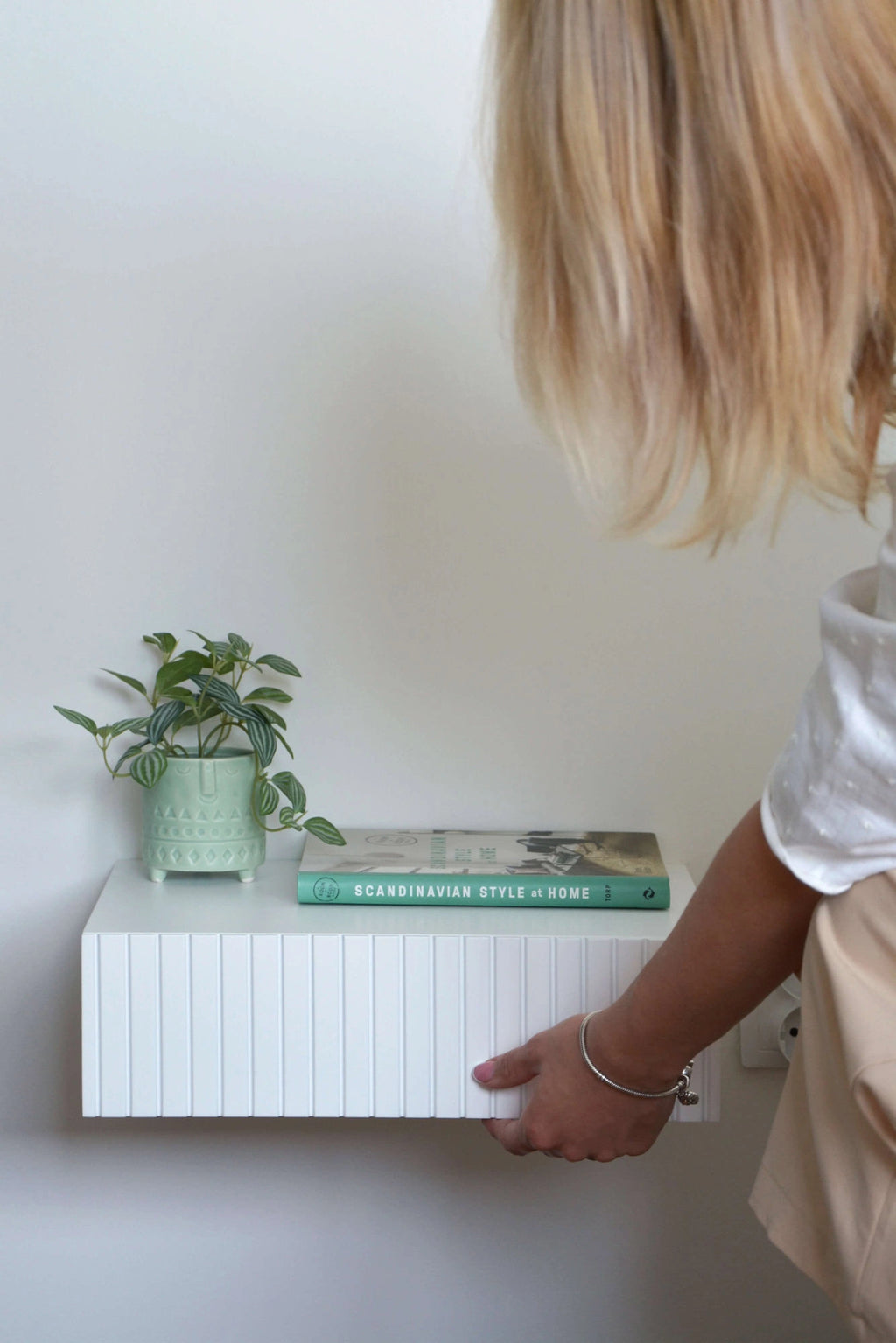 fluted nightstand in bedroom
