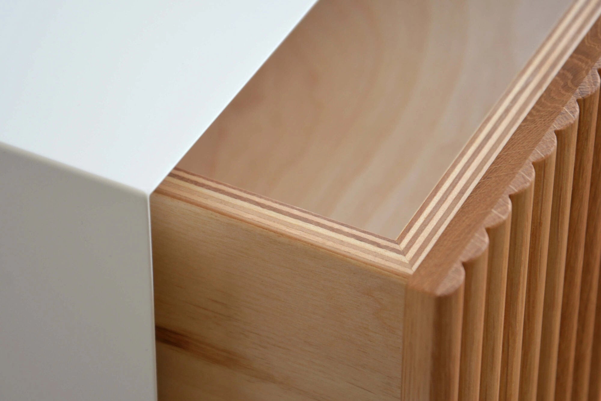 fluted nightstand with oak drawer
