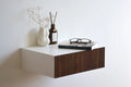 fluted nightstand with walnut drawer