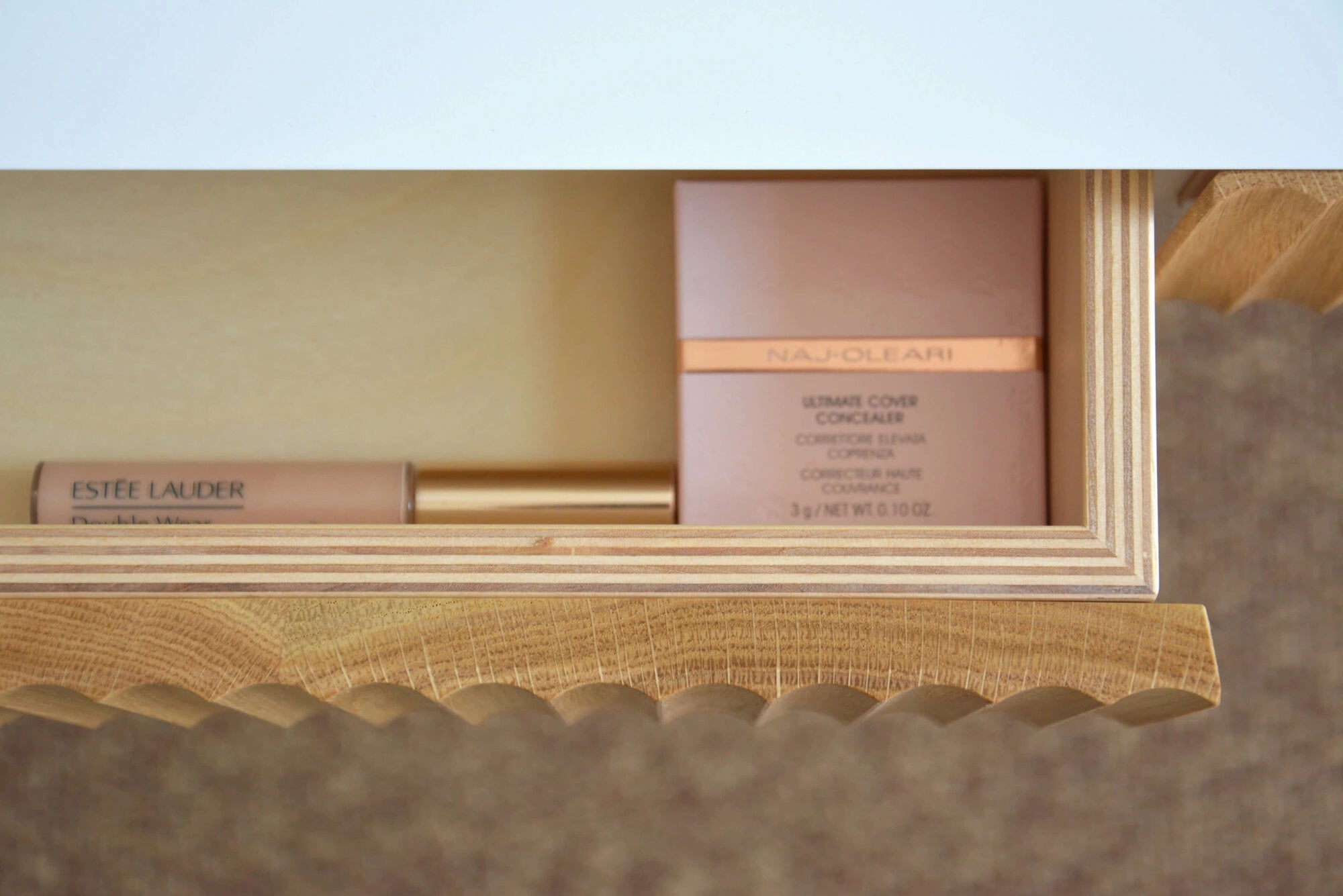 fluted oak drawer front