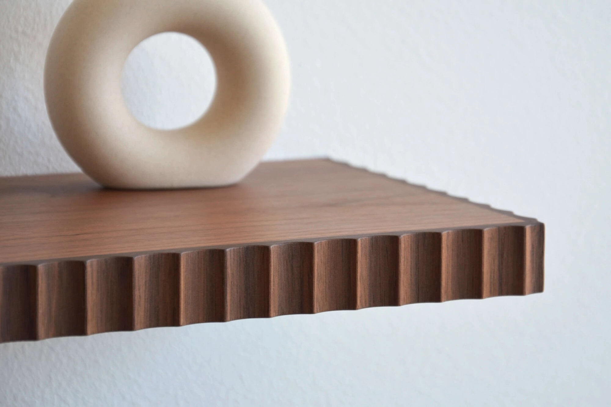 fluted walnut wall shelf