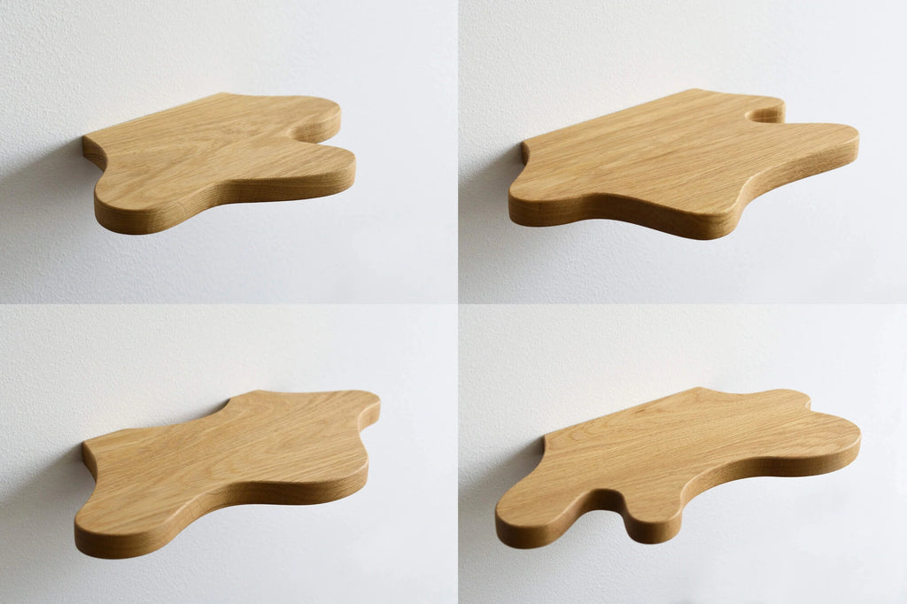 freeform shelves made of oak