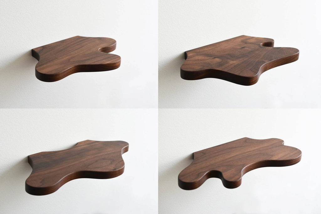 freeform shelves made of walnut wood